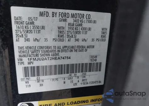 2017 Ford Expedition Limited from USA, damaged, VIN 1FMJU2AT2HEA74754